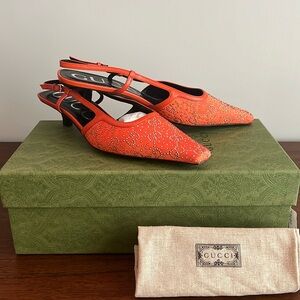 Gucci Deep Orange Kitten Heels (Box, Dust Bags and replacement heels caps)